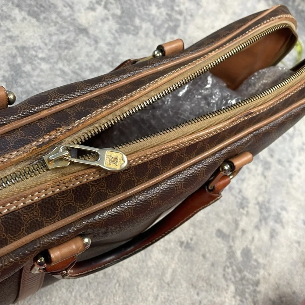 Celine Brown Macadam Briefcase Business Laptop Bag Top Handle